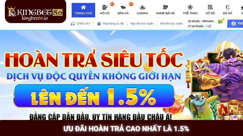 Khuyến Mãi Kingbet86 2 Ưu đãi hoàn trả cao nhất là 1.5%