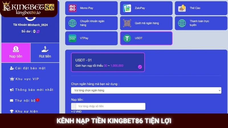 Nạp Tiền Kingbet86 1 Kênh nạp tiền Kingbet86 tiện lợi