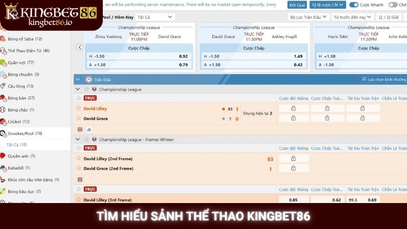 Tìm hiểu sảnh thể thao Kingbet86